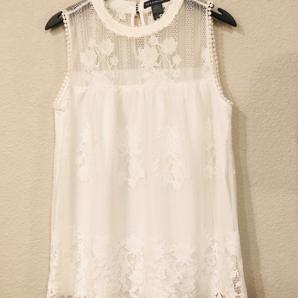 Kate & Mallory Sleeveless Lace Tank Top White Sz L